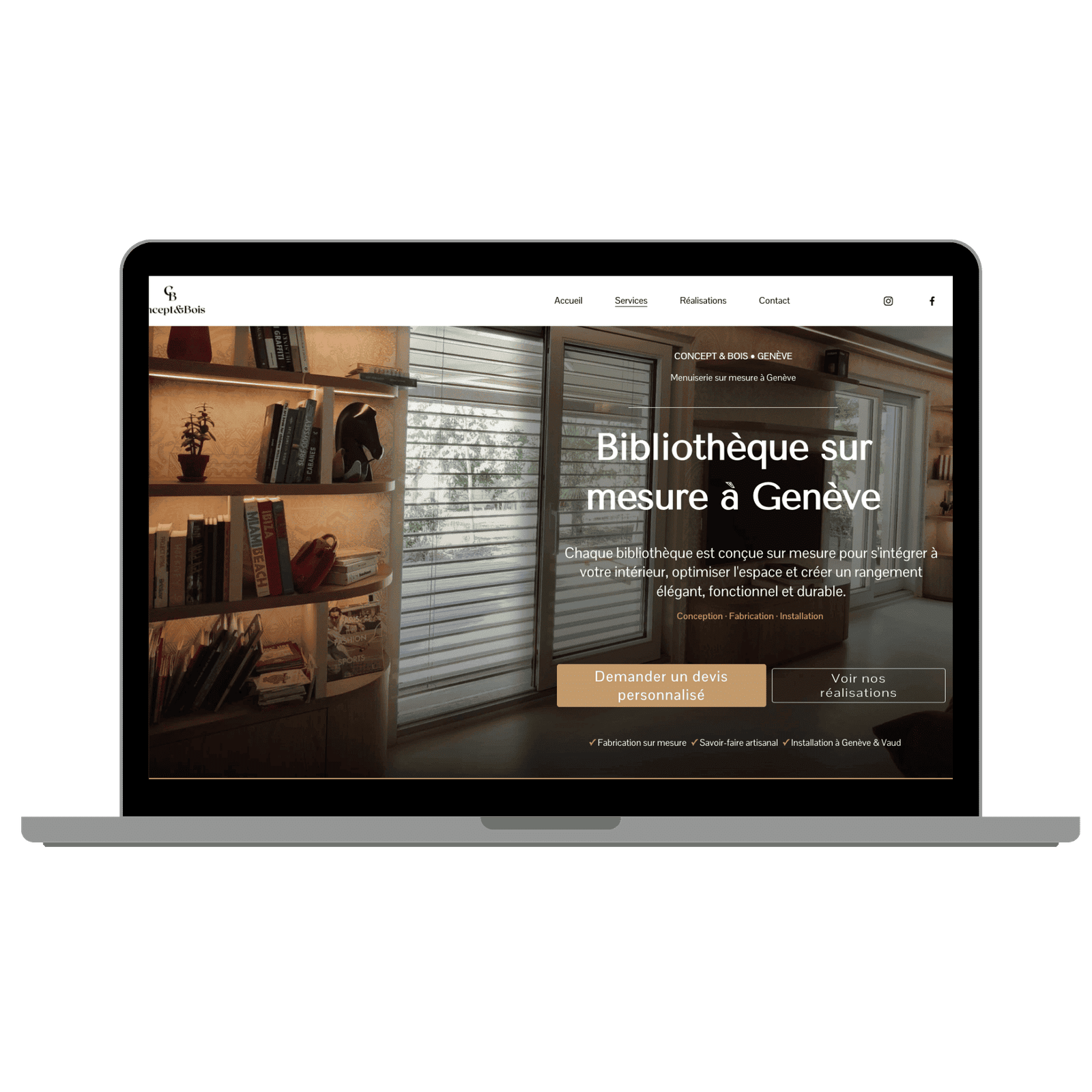 Page Bibliothèque sur mesure à Genève du site Concept & Bois