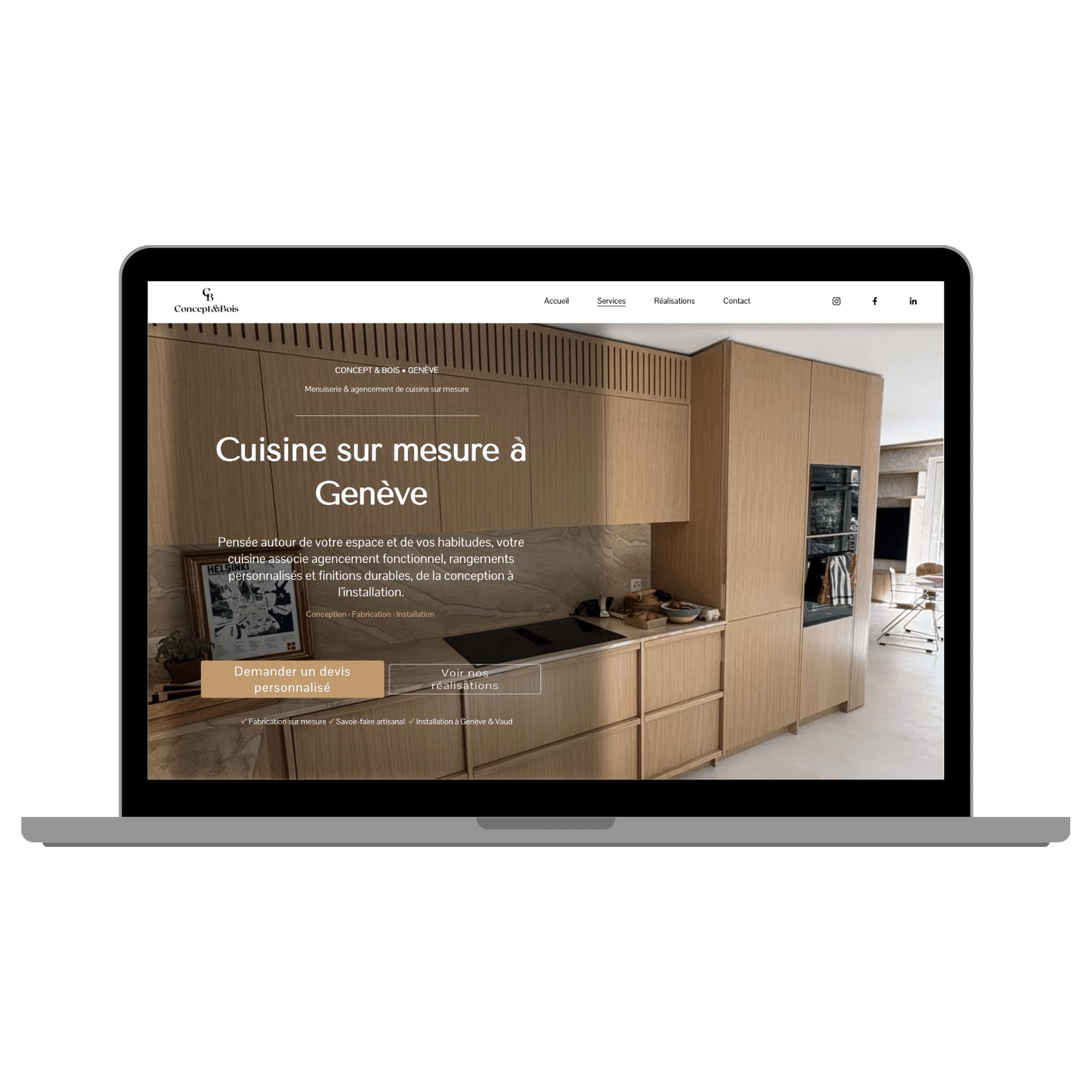 Page Cuisine sur mesure à Genève du site Concept & Bois