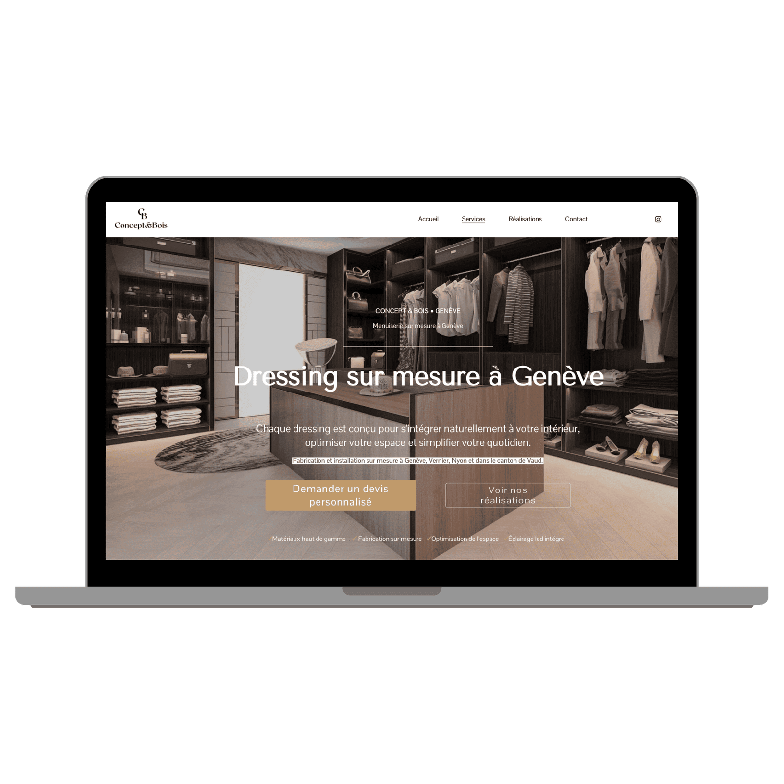 Page Dressing sur mesure à Genève du site Concept & Bois